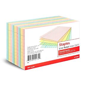 Staples Ruled 3 X 5 Index Cards, Assorted Pastel, 300/Pack