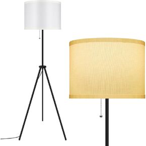 BoostArea Tripod Floor Lamp, 15W LED Bulb, 3 Levels Dimmable Brightness, Linen Shade, Mid Century Standing Lamp for Living Room, Bedroom, Study Room and Office