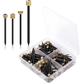 120pcs Picture Hanging Nails, Steel Pin & Brass Head Picture Frame Nails with Plastic Box 4 Size Hardware Tool Hangers Nails Picture Decorative Hangers for Drywall Pictures Mirrors Baskets