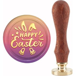 Craspire Happy Easter Wax Seal Seal Stamp Rabbit Sealing Wax Stamps Paw Print 30mm Retro Respible Respible Brass Head مع مقبض الخشب لدعوات الزفاف هالوين عيد الميلاد هدية هدايا