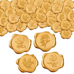 100 Pcs Gold Wax Seal Stickers, Vintage Floral Pattern Self-Adhesive Seals, Decorative Envelope Stamps for Wedding Invitations, Letters, Cards, Gift Packaging, Botanical Design Collection
