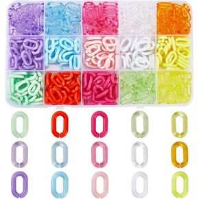 480pcs 15 ألوان سلسلة ارتباط الأكريليك الربط حلقات المجوهرات البيضاوية ملونة قوس قزح شفاف كبح كبح شفاف مفتوح موصلات الارتباط السري
