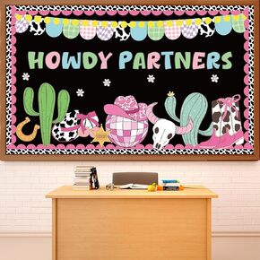 Western Cowgirl Bulletin Board Set Western Theme Classroom Decorations Wild West Howdy Partners Paper Cutouts for Pink Cow Print Back to School Nursery Chalkboard Home Wall Door Decor Teacher Supplies