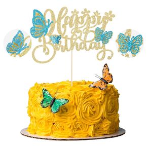 Gyufise 24pcs Butterfly Cupcake Toppers - Glitter Hollow 3D Butterfly Cupcake يختار الزخارف لحفل الزفاف والذكرى السنوية وحفلات عيد ميلاد الأطفال - الذهب - الذهب