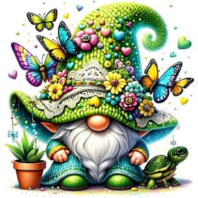 مجموعات اللوحات الماس FHBUBPUP GNOME للبالغين ، فراشة جنوم الماس ، المبتدئين DIY 5D ROUND COMPLE DIAMOND DOTS ART KIT ، هدية حرفية مناسبة لزينة الجدار المنزلي 12 × 12 بوصة
