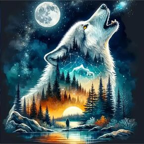 Stglcr Wolf Diamond Art Kits للبالغين ، مجموعات الطلاء Wolf Moon Diamond للمبتدئين البالغين ، DIY 5D Forest Diamond Painting مع مجموعات فنون جوهرة مستديرة للبالغين للهدية ديكور جدار المنزل 12x12 بوصة