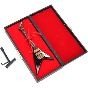 خشبية مصغرة كهربائية الغيتار المصغرة الموسيقية الموسيقية نموذج الغيتار Dollhouse Guitar مع موقف وحالة لملحقات الديكور الدمية