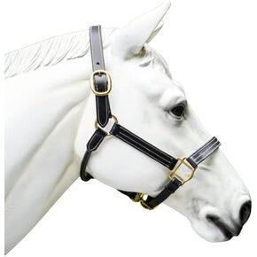 RESISTANCE Triple Stitched Halter with Adjustable Chin and Nose, Handmade Double-ply Premium Quality Leather and Brass Hardware Black Brown Halter