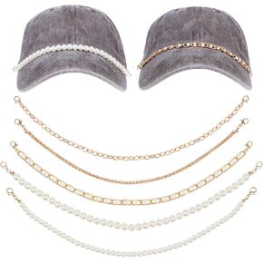 5 PCS Trucker Hat Cains ، سلاسل قبعة للؤلؤة ، Hat Hat Charms Hat Baseball Breim Chain Decoration DIY Accessories Tucker Hat Bar Supplies for Baseball Cap Necklace Pres