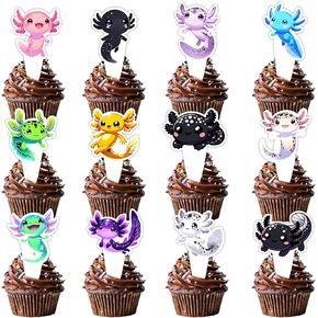 24pcs Colorful Cute Axolotl Dessert Cupcake Topper Pick for Cartoon Animal Axolotl Theme Decorations Baby Shower Girls Boys Happy Birthday Party Decor Supplies