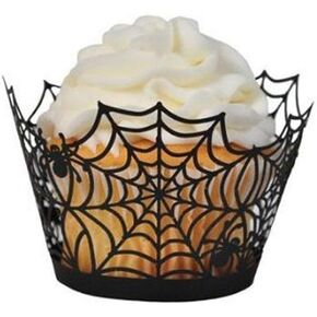 Binaryabc Halloween Cupcake Wrappers ، Spider Web Cupcake Wrapper ، Halloween Party Decorations Supplies 36pcs