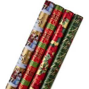 ورقة التغليف رباعية قابلة للانعكاس (Santa & Trees ، 4 لفائف لف هدايا)
