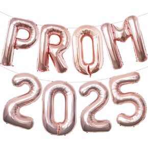 Kalor Rose Gold Prom 2025 Balloons Banner ، 32 inch Mylar Balloons Balloons Decoration for Class of 2025 Congrats Grad Party Supplies
