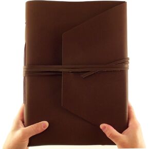 Large Genuine Leather Expedition Journal/Sketchbook with Gift Box - 380 Pages - 9" x 12" - Vintage Style - Rich Dark Brown