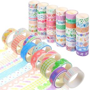 No Residue Washi Tape Set 60 Rolls - Colorful Decorative Adhesive Tape for Kids, Cute Masking Tape for Scrapbooking Supplies, DIY Crafts, Junk Journal, Planners, School Supplies (0.6In Wide)
