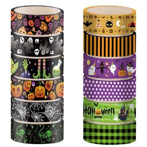12pcs Halloween Themed Masking Tape, Halloween Washi Tape Set Halloween Decorative Paper Tape for Crafts Scrapbooking Gift Wrapping(Classic Colors Style)