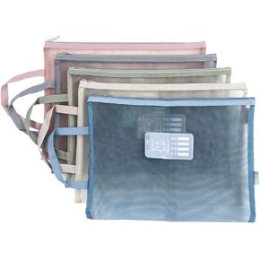 leadigol Zipper Mesh Pouch ، 5 pcs nylon mesh file bolders with Handle ، A4 Document Organizer file file bacs ، for school compans ، cosmetics travel