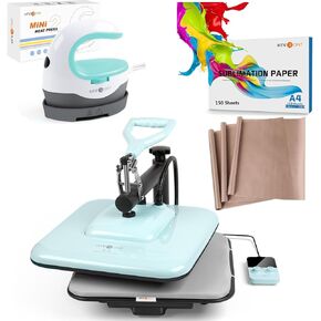 HTVRONT 15x15 Heat Press Machine for T Shirts+Mini Heat Press Machine+150 Sheets Sublimation Paper+3 Pack PTFE Teflon Sheet