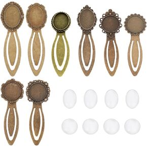 Sunnyclue 1 Box 16PCS DIY 8 مجموعات مرجعية عتيقة مرجعية معدنية برونزية عتيقة مرجعية مديّج تدوي مرجعية لجعل مجموعة كابوشونات زجاجية واضحة كتب مرجعية مرجعية للبالغين DIY Crafts