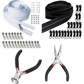 josdiox 20 ياردة السوستة بواسطة شريط سحاب لفائف نايلون ساحة مع 40pcs shipper sliders والسحب ، سستة الزلاس pliers مسطحة الأنف plier و end القطع plier ل diy الخياطة pages pages (#3 أسود