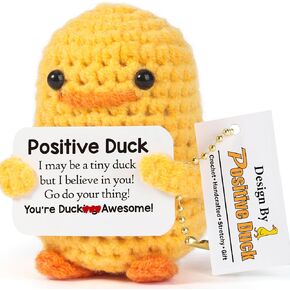 Crochet Positive Emotional Duck - Small Cute Handmade Inspirational Uplifting Support Knitted Duck Pickle Potato Gifts for Women Men Easter Birthday Stocking Stuffers