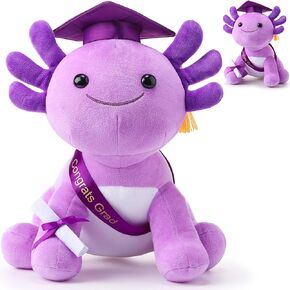 Hydren 10 بوصة التخرج Axolotl Plush محشو الحيوانات المحشو الحيوانات مع دبلوم قبعة التخرج و SASH ، هدية أفخم لمرحلة ما قبل المدرسة ، روضة الأطفال ، صديق ، الأقارب (نيو فوشيا)