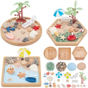 WEBEEDY 3 Sets Miniature Beach Zen Garden Kit Sand Craft Kit Ocean Beach Sandbox Decorations Meditation Mini Zen Garden Accessories for Home Office Desktop Decor Unique Gift