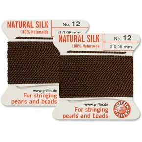 2 PCS Griffin Natural Silk Cord Beading Thread and Needle Size 12 Brown Color