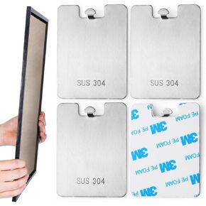 Stainless Steel Frame Hanger Without Nails, 4 Pack 3M Picture Hooks, Hold 8 lbs, Command Drill Free Wall Hanger for Painting, Canvas, Art, Nailless Picture Hanging Hardware Kit