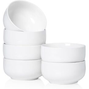 Kanwone Porcelain Bowl Set - 32 Ounce for Cereal, Salad and Soup, Bowls for Kitchen, Microwave and Dishwasher Safe - Set of 6, White