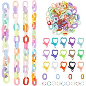 475pcs سلاسل ارتباط الأكريليك ارتباط حلقات المجوهرات مع مشابك جراد البحر بيضاويا ملونة شفافة شفافة مفتوحة موصل الوصلات السريعة لمجوهر