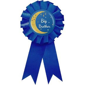 Star and Moon Big Brother Tinplate Badge Pin, Twinkle Star Brother to Be Pin, Twinkle Little Star Happy Birthday Button for Boy, Blue Rosette Birthday Boy Award Ribbon, Over The Moon Baby Shower Party Favors