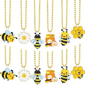 Quelay 24 Packs Bee Netlace Bead Flower Honey Bots Mardi Gras Beads for Bee Party Favors Decorations Bee