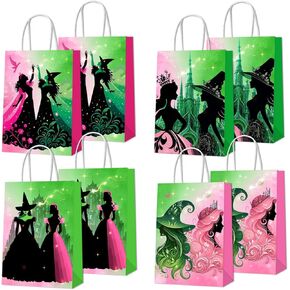 Suonengongyi Pink and Green Decorts ، 16pcs Witch Paper Paper Goodie حقائب مع مقابض الأكياس ذات الورق المزدوج للورق لزخارف الحفلات الشريرة