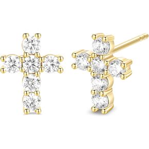 TRUMIUM Cross Earrings for Men Women 925 Sterling Silver Hypoallergenic Silver Gold Stud Earrings White Cubic Zirconia Cz Dangle Earrings