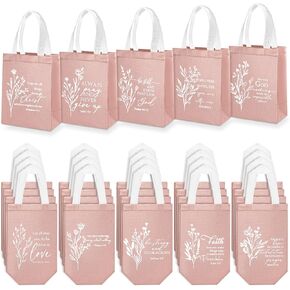 Sweetude 60 Pcs Christian Gift Bags Bulk,Non Woven Church Welcome Totes for Mothers Day,Medium Floral Bible Verse Bags with Handle,Reusable Religious Totes for Mom,Dad,Church Visitors(Mild Colors)