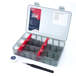 XIKE 490PCS Stainless Steel Balls, Assortment Kit Precision Bearing Steel Balls Kit with Tweezer Storage Box, 1/2" 3/8" 1/4" 7/32" 3/16" 5/32" 1/8" 3/32" (8 Sizes)
