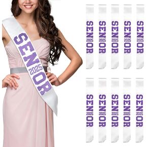 Vansonana 10Pcs Blue Senior 2024 Satin Sashes with Gold Glitter Letters- 2024 Graduation Celebrations Sashes - Senior Cheer Sash - Cheerleader Sash(Blue)