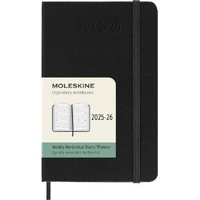 Moleskine Classic 18 شهرًا 2025-2026 مخطط أفقي أسبوعي ، غطاء صلب ، جيب (3.5 "× 5.5") ، أسود ، 208 صفحة