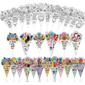 Lianxuia 24pcs Mothers Day DIY Flowers Boudquet Kit ، Mom Make Your Color Paper Flower Bouquet DIY Project School Project DIY Mother's Day Gifts
