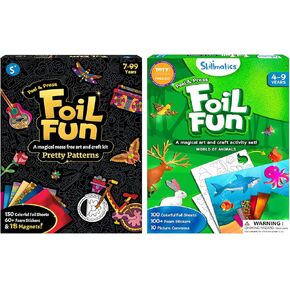 PlateMatics Foil Fun Patterns Pretty and Foil Fun Animals Bundle ، مجموعات فنون وحرف خالية من الفوضى ، نشاط إبداعي DIY ، هدايا للفتيات والفتيان الذين تتراوح أعمارهم بين 4 ، 5 ، 7 ، 7 ، 9 ، 9 ، وأعلى