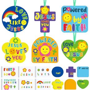 36 Set Religious Crafts for Kids Bulk Retro DIY Paper Crafts Easter Jesus Christian Art Hanging Ornaments with Paper Stickers for Classroom VBSSunday School Home Church Faith Activities