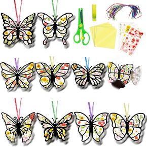 Eggsun 36 Sets Spring Butterfly Suncatchers Craft Kit for Kids Dred Flows Drofts Flower Stickers Window Window Arts For Class -Chaption Projects Home Party Decorations Ages 4 8 12