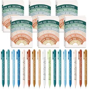 Janlaugh 100 Pcs Positive Affirmations Reminder Notepad Motivational Pen Positive Psychology Pocket Notebooks with Colored Ballpoint for Volunteer Week Mental Health Therapy Teacher Student Classroom