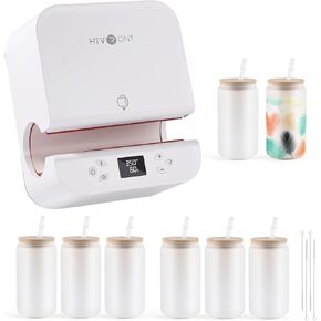 HTVRONT Auto Tumbler Heat Press Machine with 8 Pack Frosted Sublimation Glass Blank with Bamboo Lid