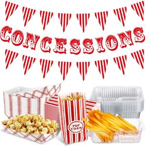 153 PCS Baseball Party Supplies لافتات الامتياز للبيسبول ديكورز 50 مجموعة قوارب طعام البيسبول الفشار أكياس من البلاستي