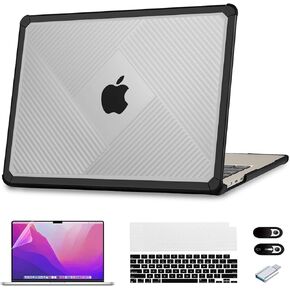 for MacBook Air 13.6 inch Case 2022-2025 Release M4 A3240 M3 A3113 M2 A2681 Shock Drop Protective Cover with Screen Film, Keyboard Cover, Camera Cover and OTG Adapter,Black