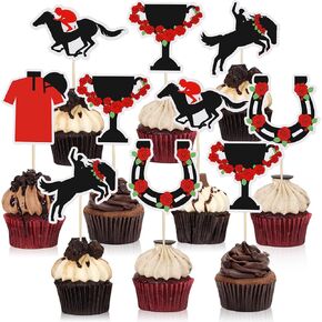 50 PCS Horse Cake Topper Derby Party Cupcake Toppers Bulk Horse Race Party Supplies Equestrian Cocktail Apetizer Decoration