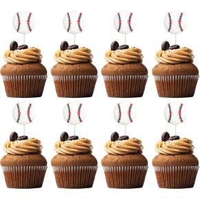 20pcs بيسبول كب كيك أعلى القبعات راتنج تجميع الرياضة موضوع الكرة كب كيك يختار بيسبول موضوع استحمام الطفل أطفال عيد ميلاد ديكورات الكعكة لوازم اللوازم