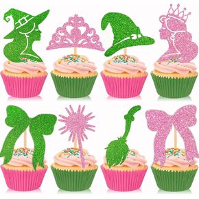 24 PCS Witch تحت عنوان Cupcake Toppers ، Witch Witch Cupcake Topper و Pink and Green Cupcake Decorations for Witch Party Decortions ، 8 Styles
